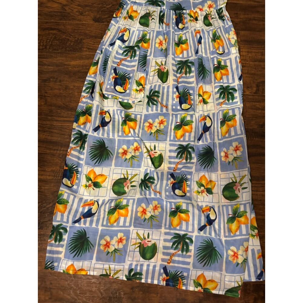 TRUE DESTINATIONS Tropical Toucan Print Tie Strap Midi Sundress Vacation Size XL - Picture 2 of 9